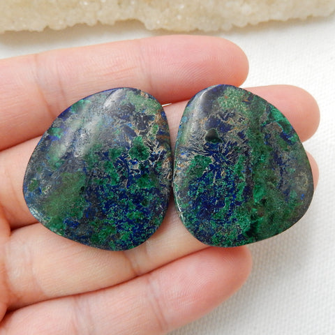 Blue Azurite Gemstone Cabochon Set, 31x28x4mm,16.7g - MyGemGarden