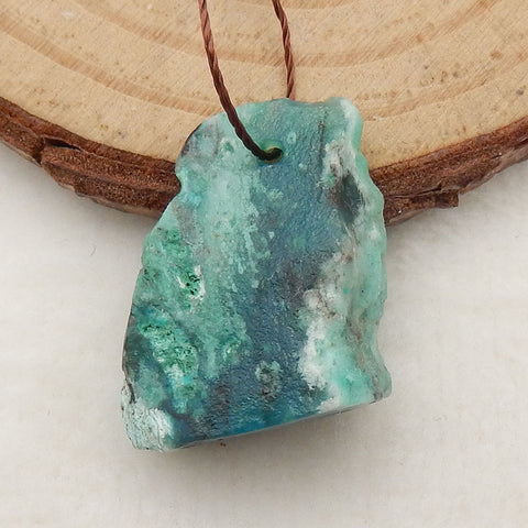 Natural Raw Gemstone Blue Opal Drilled Pendant Stone, 22x17x9mm, 4.0g