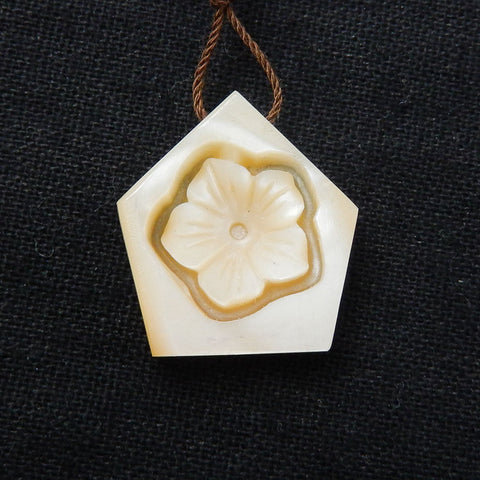 New Design!  Carved M.O.P Gemstone Flower Pendant Bead, 26x23x7mm, 6g - MyGemGarden