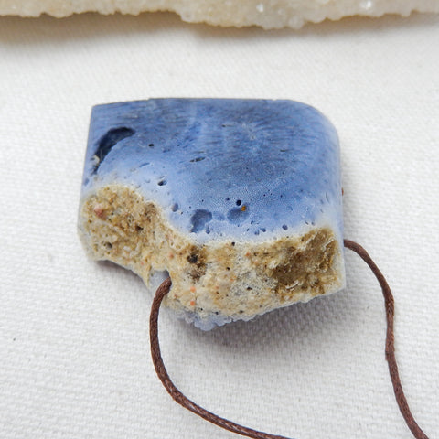 New, Blue Fossil Coral Gemstone Pendant, Nugget Pendant, 58x46x18mm, 38.6g - MyGemGarden