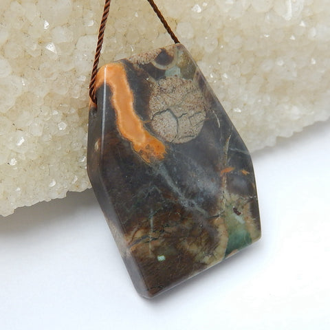 Natural Mushroom Jasper Gemstone Pendant Bead, 39x32x7mm, 17.5g - MyGemGarden