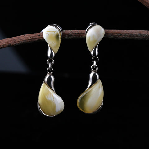 Hot Sale 925 Silver with Natural Amber Gemstone Earrings 6.6g - MyGemGarden