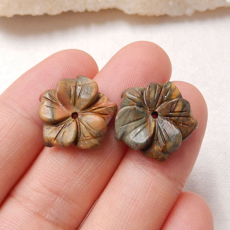 Multicolor Picasso Jasper Carved Flower Earrings Stone Pair, 16X4mm, 2.5g - MyGemGarden