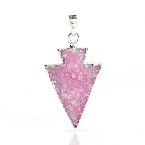 New! Silver Plated Crystal cluster Stone pink Pendant Jewelry for Women, 34x24x8mm, 6.3g - MyGemGarden