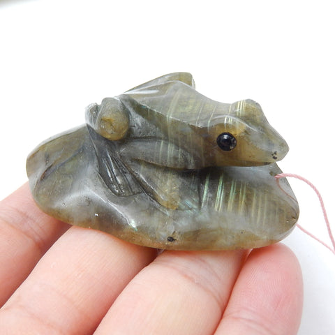 Natural Labradorite Carved Frog Pendant, 61x52x21mm, 67.1g - MyGemGarden