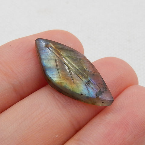 Carved Leaf Shaped Labradorite Gemstone Pendant Stone, 22x10x4mm, 1.2g