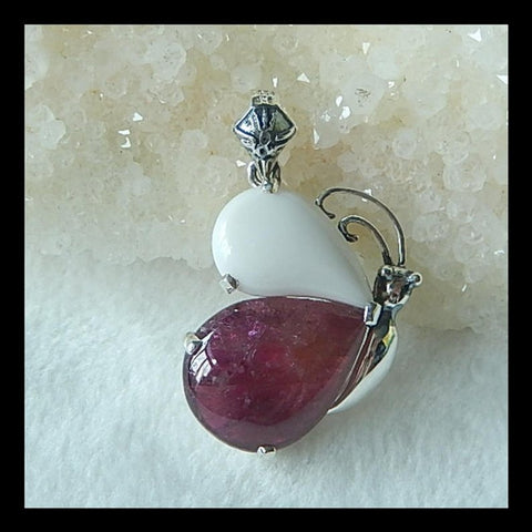 New Arrival!!! Sterling Silver 925 Tourmaline And White Agate Necklace Pendant, 28x21x9mm, 8.7g(f0782) - MyGemGarden