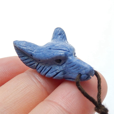 Handmade blue coral Carved Wolf Head Pendant Bead, 28x18x10mm, 4.4g - MyGemGarden