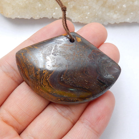 Nouveau, perle pendentif en pierre gemme percée d'opale Boulder naturelle, 37x33x7mm, 9.7g