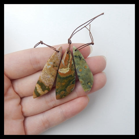 SALE, 3 pcs Natural Ocean Jasper Glued Pendant, Set, 44x12x5mm, 35x10x4mm, 8.9g - MyGemGarden