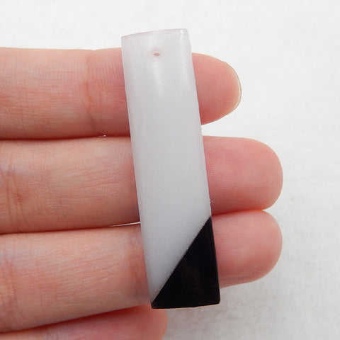 Rectangle Obsidian and White Jasper Glued Drilled Pendant Stone, 41x10x4mm, 4.2g