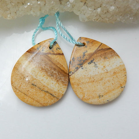 Natural Picture Jasper Teardrop Earrings Pair, stone for Earrings making, 25x20x4mm, 6.55g - MyGemGarden