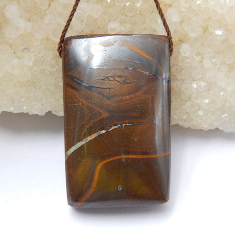 Natural Boulder opal Drilled Rectangle Gemstone Pendant Bead, 37x23x11mm, 20g - MyGemGarden