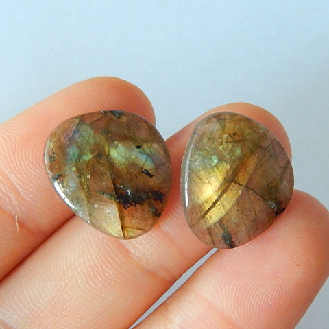 Natural Labradorite Cabochon Pair 16x14x3mm,2.3g - MyGemGarden