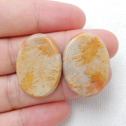 Natural Indonesian Fossil Coral Oval Gemstone Cabochon Pair, 25x19x3mm, 5.1g - MyGemGarden