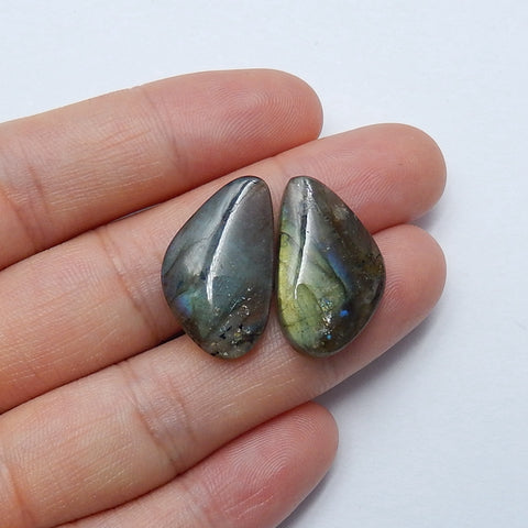 Natural Labradorite Gemstone Cabochon Pair, 22x13x4mm, 4.2g - MyGemGarden