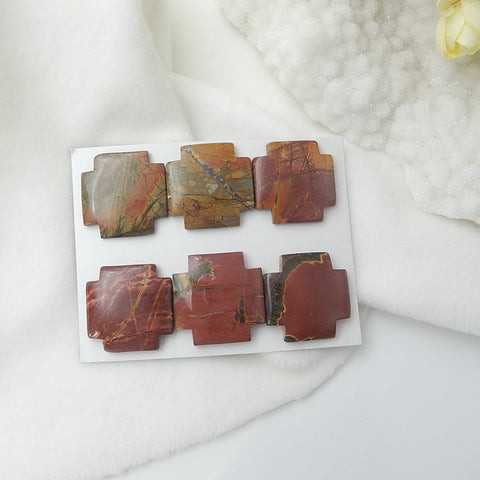 6 Pcs Multi-Color Picasso Jasper Cabochons,30x6mm,30x4mm,52.1g - MyGemGarden