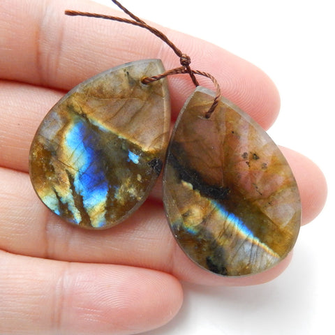 Natural Labradorite Drilled Teardrop Earrings Pair, 31x21x3mm, 9g - MyGemGarden