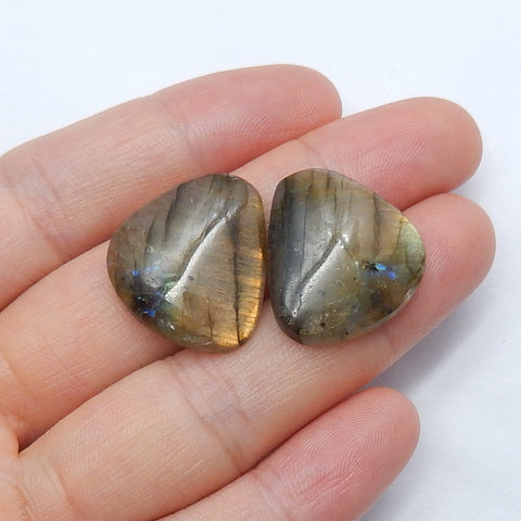 Natural Labradorite Cabochon Pair, 21x18x5mm, 6.0g - MyGemGarden