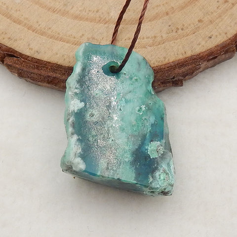 Natural Raw Gemstone Blue Opal Drilled Pendant Stone, 22x17x9mm, 4.0g