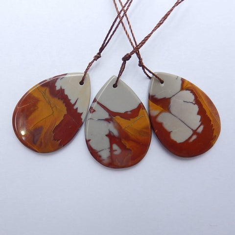 3 PCS fire picture jasper Gemstone Pendant Bead Set, 30x21x3mm, 10.7g - MyGemGarden