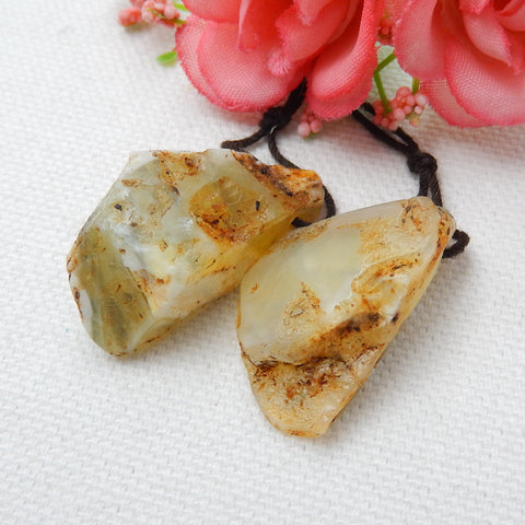 Nugget Yellow Opal Earrings Pair, stone for Earrings making, 28x15x12mm, 10.8g - MyGemGarden