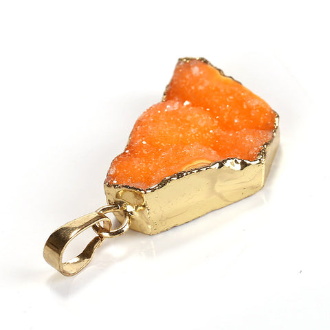 New! Gold Plated Crystal cluster Stone Orange Pendant Jewelry for Women, 27x17x8mm, 5.7g - MyGemGarden