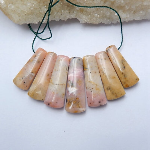 7 PCS Pink Opal Gemstone Pendant Bead Set, 33x12x6mm, 25.5g - MyGemGarden