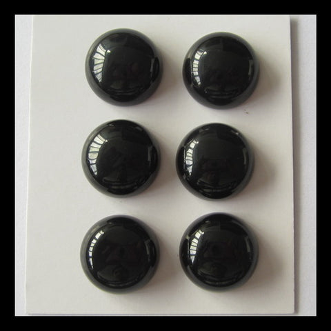 6 PCS Black Agate 16mm round cabochons, 16x16x7mm, 16.8g - MyGemGarden