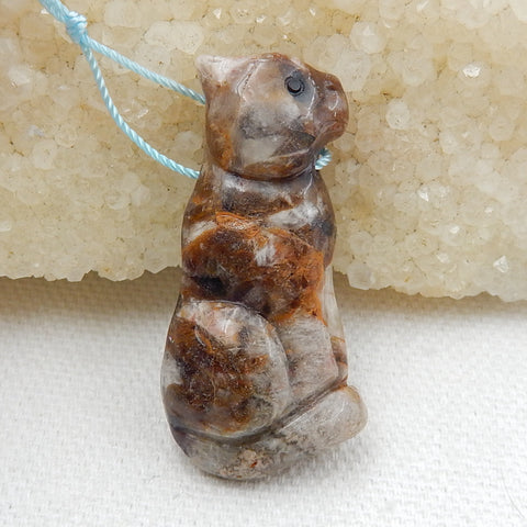 Carved Barnboo Coral cat Pendant Bead, 39x19x10mm, 9.7g - MyGemGarden