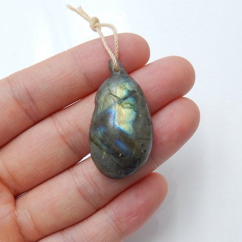 Natural Labradorite Pendant Bead, 34x18x9mm, 7.9g - MyGemGarden