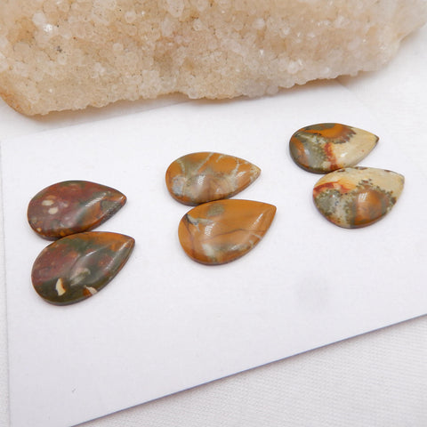 3 Pair Us Biggs Jasper Pear Gemstone Cabochon, 23x16x4mm, 13.6g