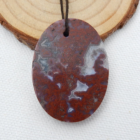 Natural Red River Jasper Drilled Oval Gemstone Pendant Bead, 40x29x6mm, 12.5g - MyGemGarden