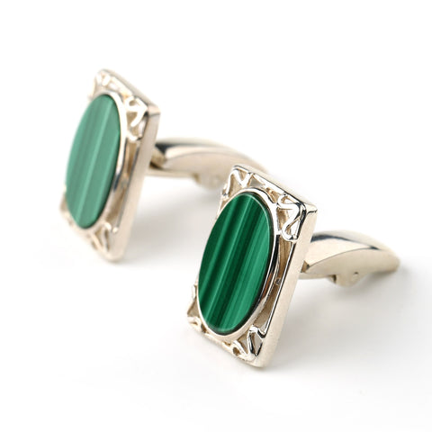 New Design Malachite Silver cufflinks, 17x13x3mm, 42.5ct - MyGemGarden