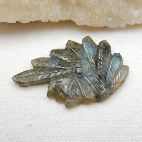 Vintage Hand Carved Labradorite Gemstone Indian Head Pendant , 50x32x5mm, 10.2g - MyGemGarden