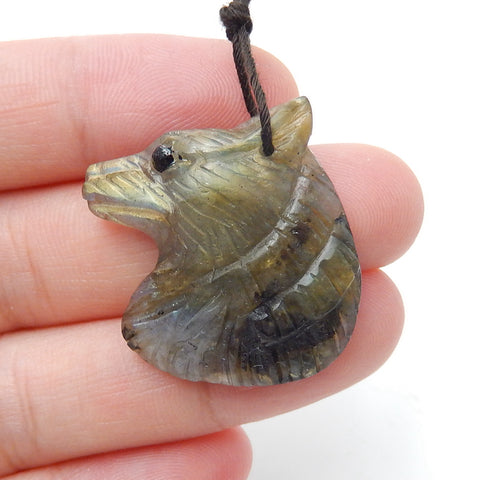 Handmade Labradorite Wolf Pendant, Animal Pendant, 26x24x7mm, 6.5g - MyGemGarden