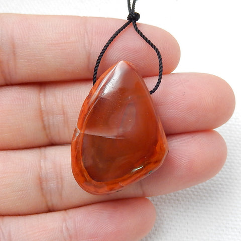 Natural Warring States Red Agate Drilled Gemstone Pendant Bead, 28x21x8mm, 7.5g - MyGemGarden