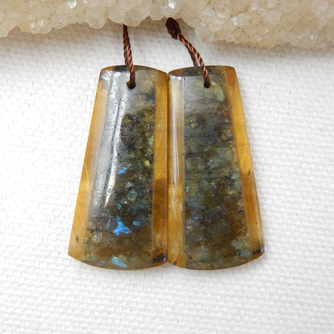 Natural Tiger-Eye and Labradorite Glued Gemstone Earrings Stone Pair, 32x15x4mm, 7.4g - MyGemGarden