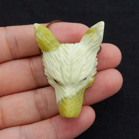 Handmade Serpentine Carved Wolf Head Pendant Bead, 42x30x14mm, 15.2g - MyGemGarden