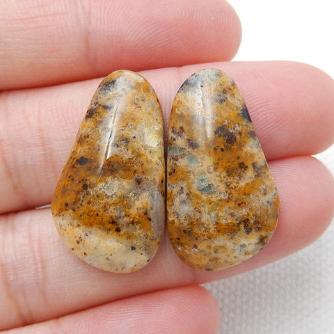 Natural petrified wood fossil Gemstone Cabochon Pair, 24x14x5mm, 4.4g - MyGemGarden