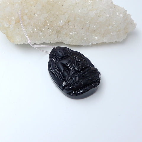 New Design Obsidian Carved Buddha Pendant Beads, 53x37x12mm, 30.7g - MyGemGarden