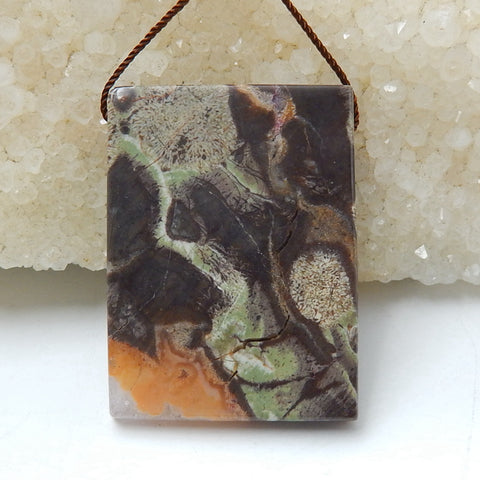 Natural Mushroom Jasper Gemstone Pendant Bead, 38x28x5mm, 13g - MyGemGarden