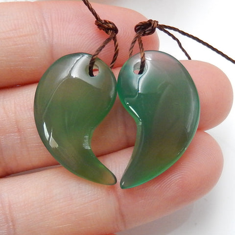 Natural Green agate Earrings Pair, stone for Earrings making, 21x14x5mm, 4.7g - MyGemGarden