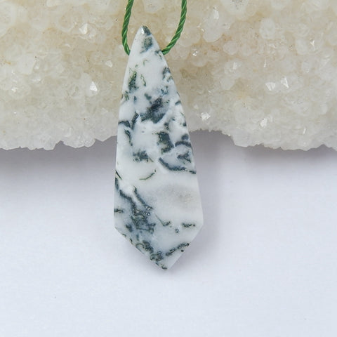 Moss Agate Gemstone Natural Pendant Bead, 36x13x4mm, 2.9g - MyGemGarden