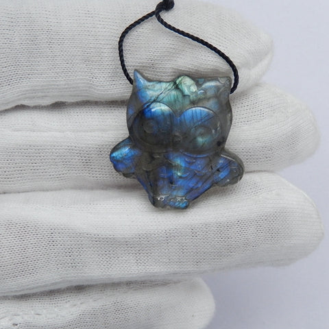 Labradorite Carved owl Pendant Bead, 24x6mm, 5.1g - MyGemGarden