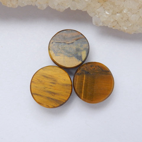 3Pcs Natural Tiger-Eye Round Gemstone Cabochon, 12x5mm, 3.7g - MyGemGarden