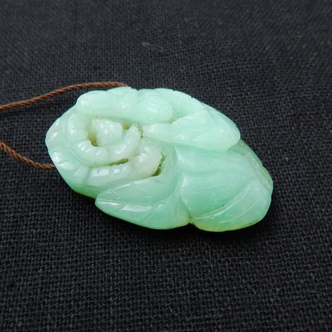 Hand Carved AAA Chrysoprase Gemstone Flower Pendant, 35x27x9mm, 11.4g - MyGemGarden