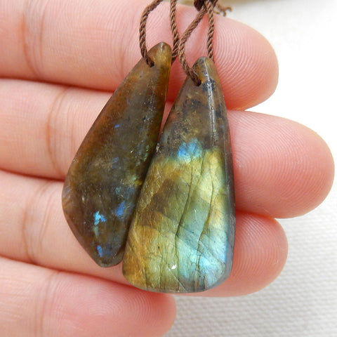 Labradorite Earrings Pair, stone for Earrings making, 32x16x5mm, 6.6g - MyGemGarden