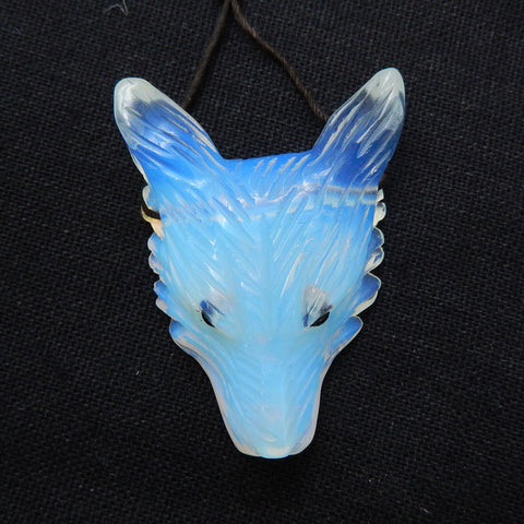 Handmade Opalite Carved Wolf Head Pendant Bead, 46x35x13mm, 22.1g - MyGemGarden