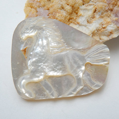 High Quality, Carved Shell Gemstone Cabochons, Craved horse Cabochons, 46x39x4mm, 11.3g - MyGemGarden